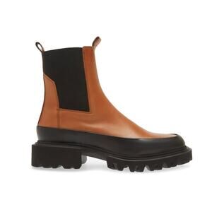AllSaints Harlee Women Tan Lug Sole Chelsea Boot Sz 8 Leather Padded Footbed New
